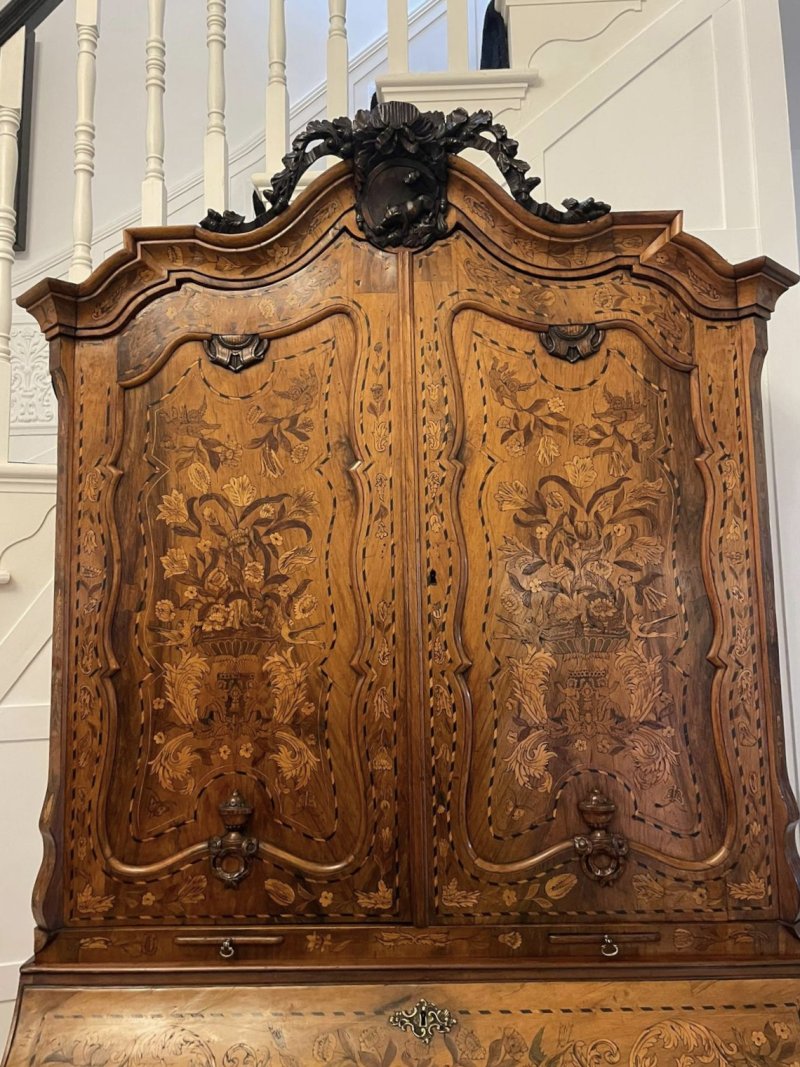 Outstanding Quality 18th Century Antique Dutch Marquetry Inlaid Burr Walnut Bureau Bookcase - Image 24